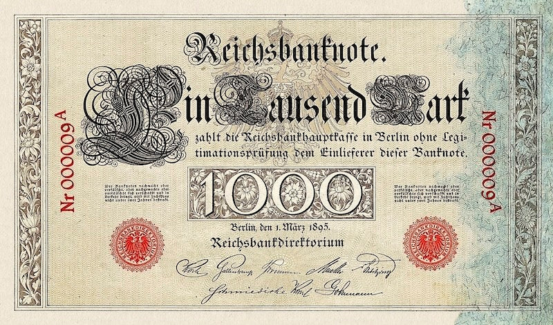 Germany banknote, Rentenbankschein, 1000 Mark, 1895, Pick P-17