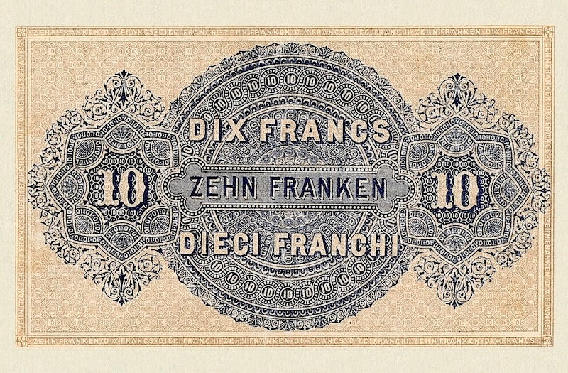 Switzerland banknotes, Federal Treasury, 10 Franken, 1914, Pick P-17, UNC