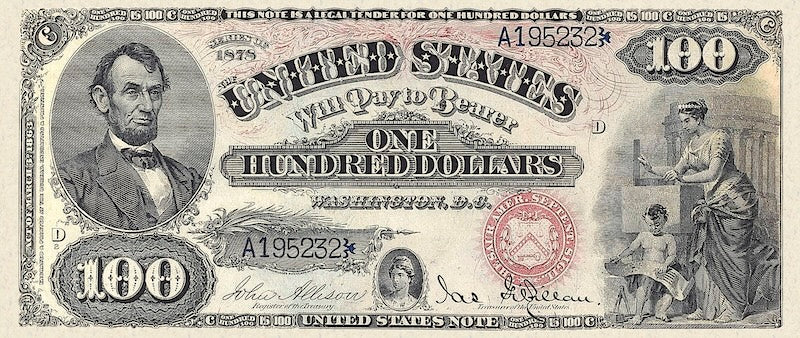 United States Treasury Note, $100 Dollars, 1878, Pick P-171, UNC