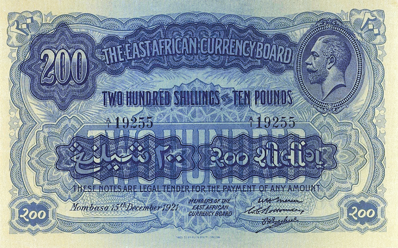 British East Africa banknotes, King George V, 200 Shillings, 1921, Pick P-17, UNC