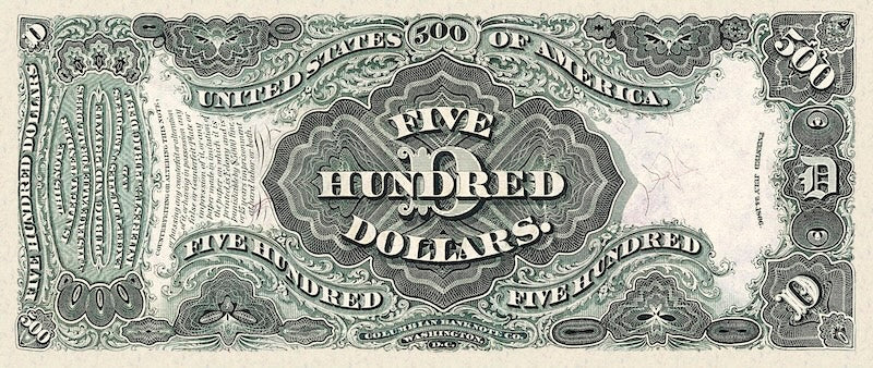 United States Treasury Note, $500 Dollars, 1878, Pick P-172, UNC
