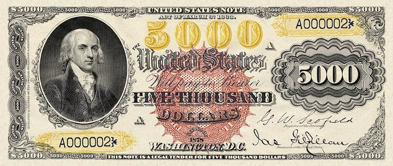 United States Treasury Note, $5000 Dollars, 1878, Pick P-174, UNC