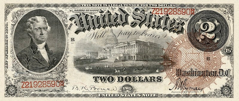 United States Treasury banknote, $2 Dollars, 1880, Pick P-177 UNC