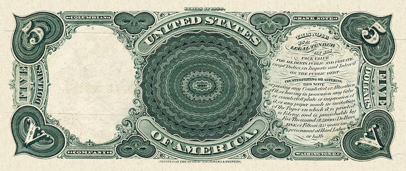 United States Treasury banknote, $5 Dollars, 1880, Pick P-178 UNC