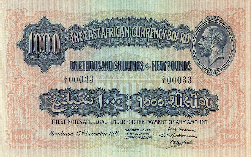 British East Africa banknotes, King George V, 1000 Shillings, 1921, Pick P-18, UNC
