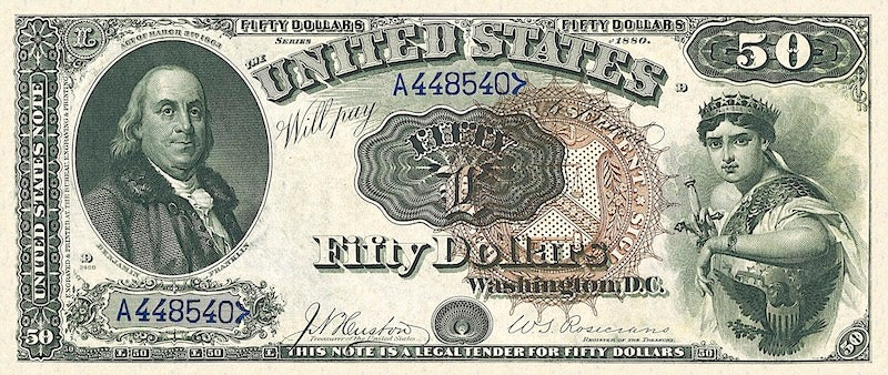 United States Treasury banknote, $50 Dollars, 1880, Pick P-181 UNC