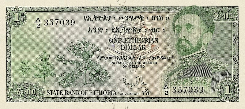 Ethiopia banknotes, Haile Selassie, 1 Dollar, 1961, Pick P-18, UNC
