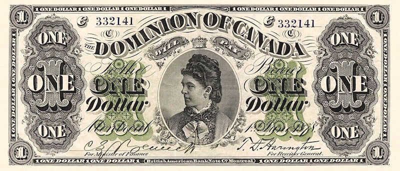 Dominion of Canada banknote, $1 Dollar, 1878, Pick P-18, UNC
