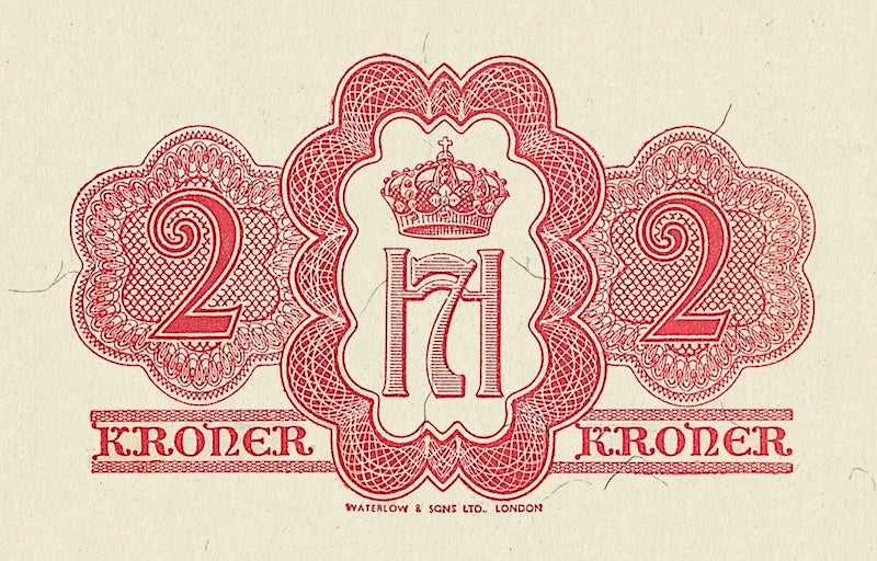 Norway (Government in Exile) banknotes, Krigsseddel, 2 Kroner, 1942, Pick P-18, UNC