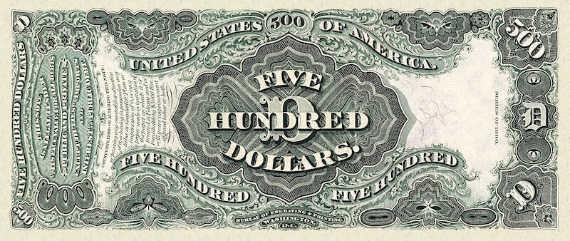 United States Treasury banknote, $500 Dollars, 1880, Pick P-183, UNC