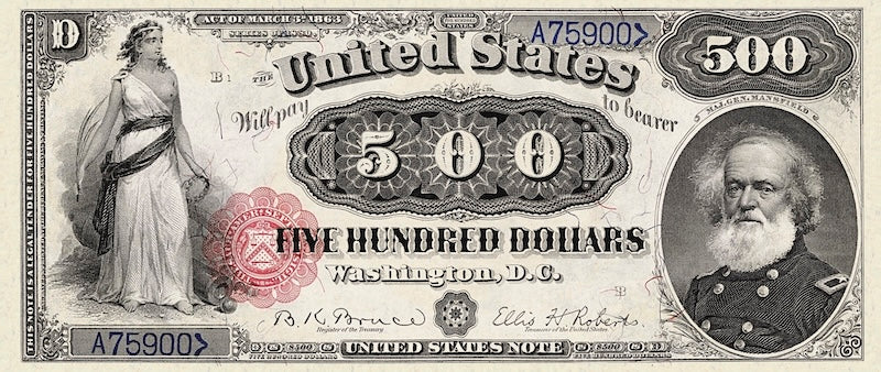 United States Treasury banknote, $500 Dollars, 1880, Pick P-183, UNC
