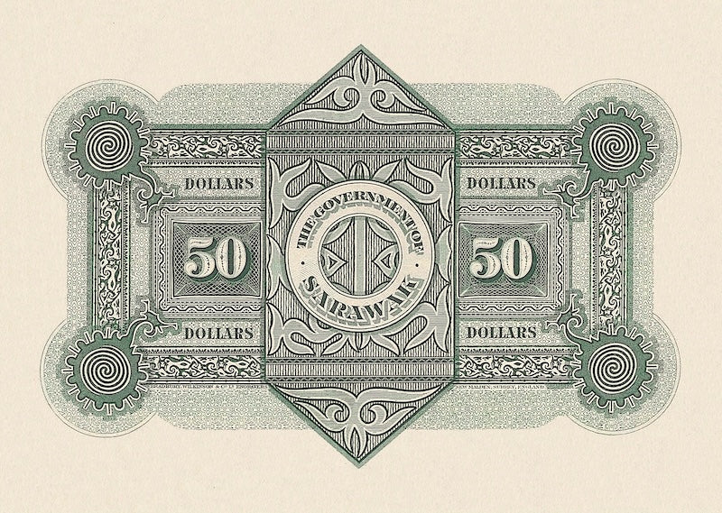 Sarawak banknotes, Rajah Brooke, 50 Dollars, 1929, Pick P-18, UNC