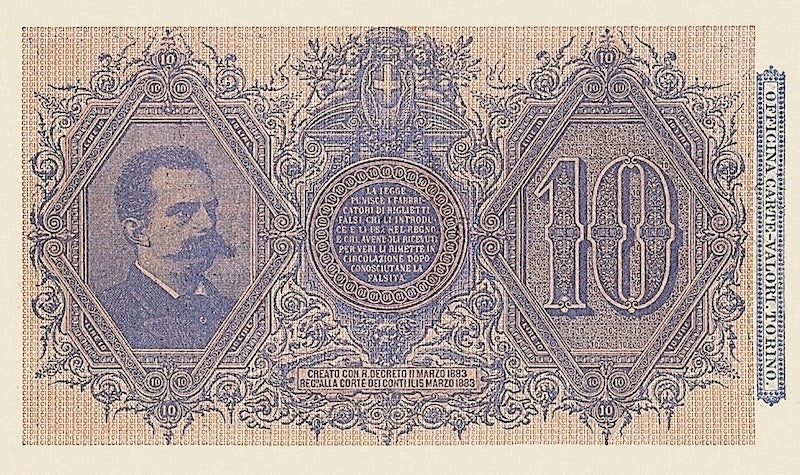Italy banknote, Biglietto Di Stato, Umberto I Issue, 10 Lire, 1882, Pick P-19, UNC