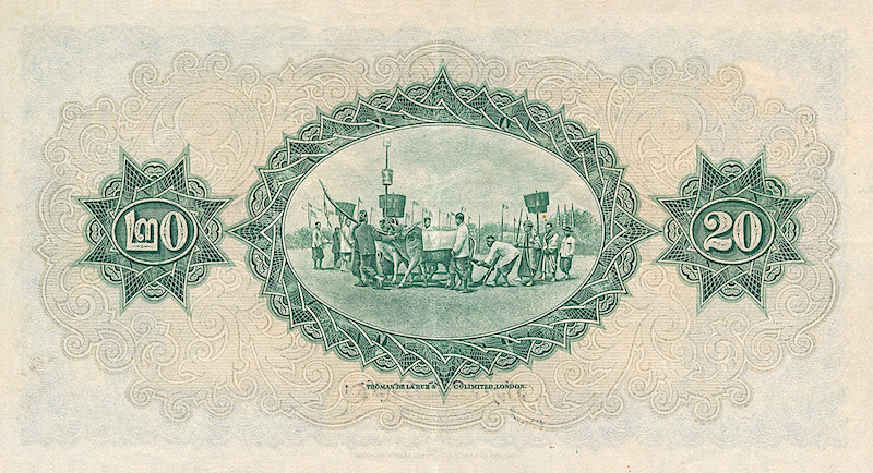 Thailand banknote, Government of Siam, Rama VI, ธนบัตรหมุนเวียน ยุครัชกาลที่ 6 ธนบัตรแบบ 2, 20 Baht, Year 1925, Pick P-19, UNC