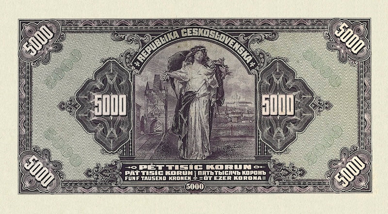 Czechoslovakia banknote, 5000 Korun, 1920, Pick P-19, UNC