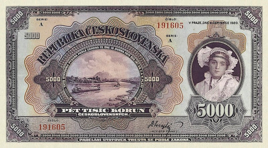 Czechoslovakia banknote, 5000 Korun, 1920, Pick P-19, UNC