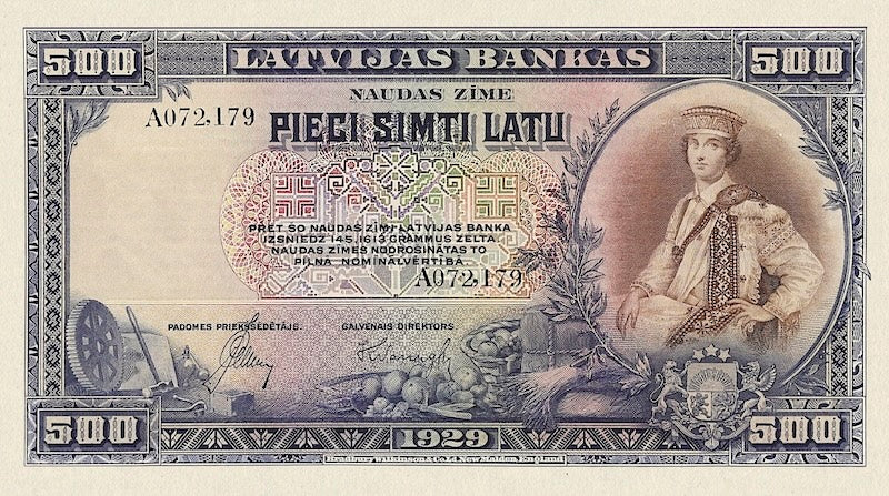 Latvia banknote, Latvijas Banka, 500 Latu, 1929, Pick P-19, UNC