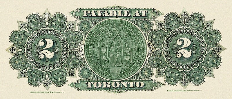 Dominion of Canada banknote, $2 Dollars, 1878, Pick P-19, UNC