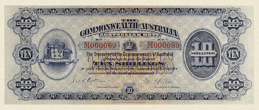 Australia banknotes, Commonwealth Treasury, 10 shillings, 1913, Pick P-1A, UNC