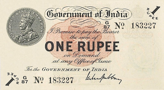 British India banknote, King George V, 1 Rupee, 1917, Pick P-1, UNC