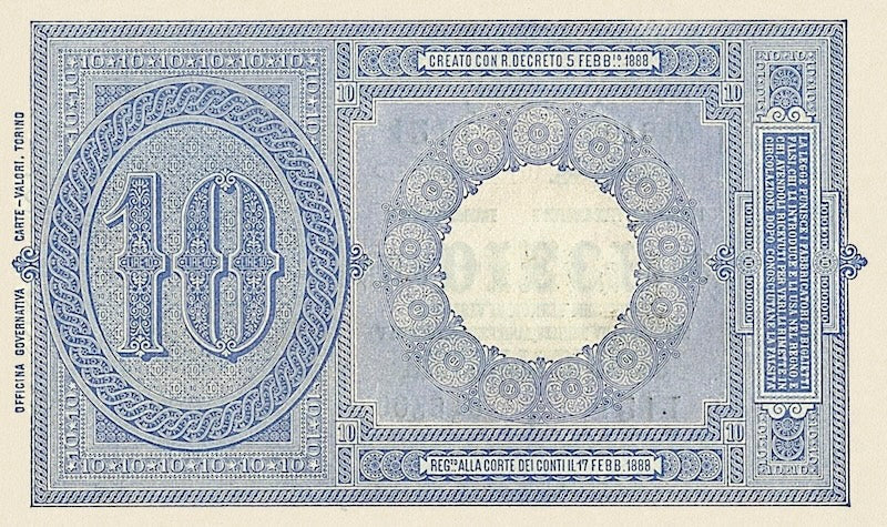 Italy banknote, Biglietto Di Stato, Umberto I Issue, 10 Lire, 1882, Pick P-20, UNC