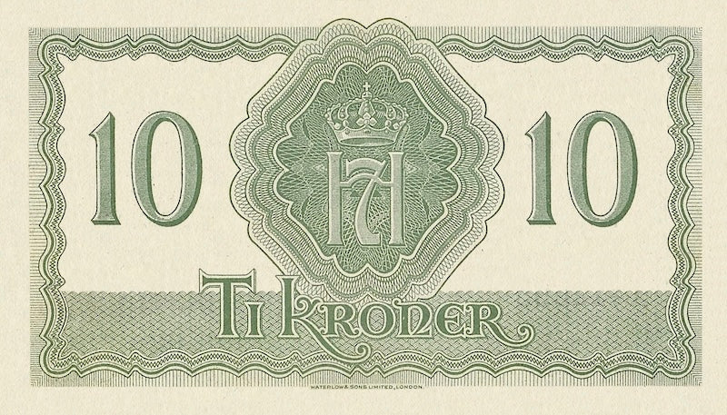 Norway (Government in Exile) banknotes, Krigsseddel, 10 Kroner, 1942, Pick P-20, UNC