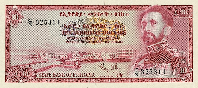 Ethiopia banknotes, Haile Selassie, 10 Dollars, 1961, Pick P-20, UNC