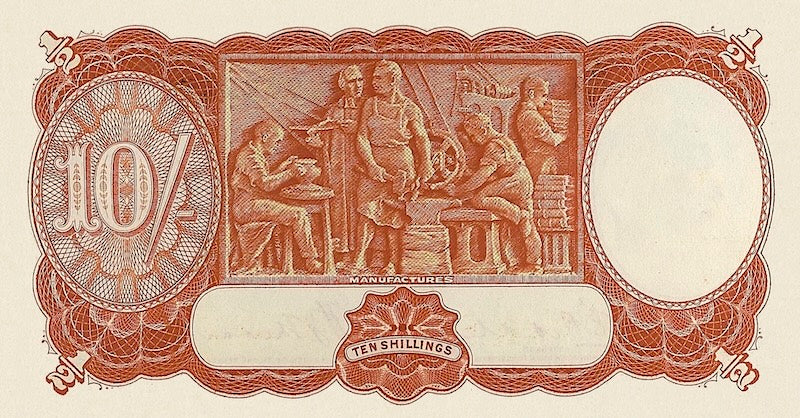 Australia banknotes, King George V, Commonwealth Bank, 10 shillings, 1933, Pick P-21, UNC