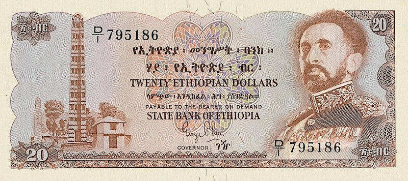 Ethiopia banknotes, Haile Selassie, 20 Dollars, 1961, Pick P-21, UNC