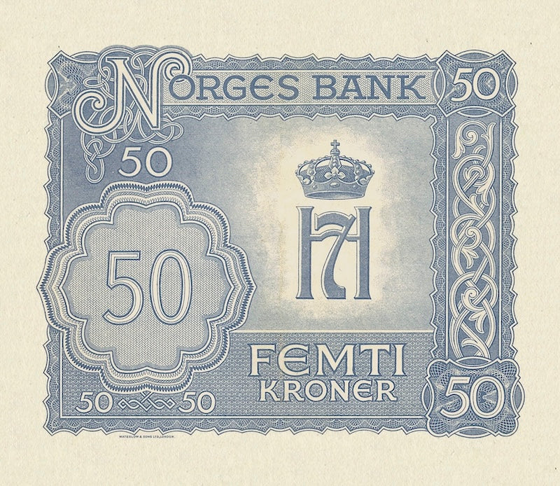 Norway (Government in Exile) banknotes, Krigsseddel, 50 Kroner, 1942, Pick P-21, UNC