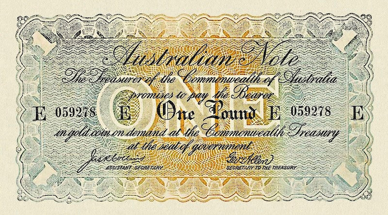 Australia banknotes, Commonwealth Treasury, £1 Pound, 1913, Pick P-2, UNC
