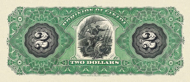 Dominion of Canada banknote, $2 Dollars, 1887, Pick P-21, UNC