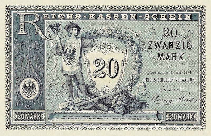 Germany banknote, Rentenbankschein, 20 Mark, 1874, Pick P-2, UNC