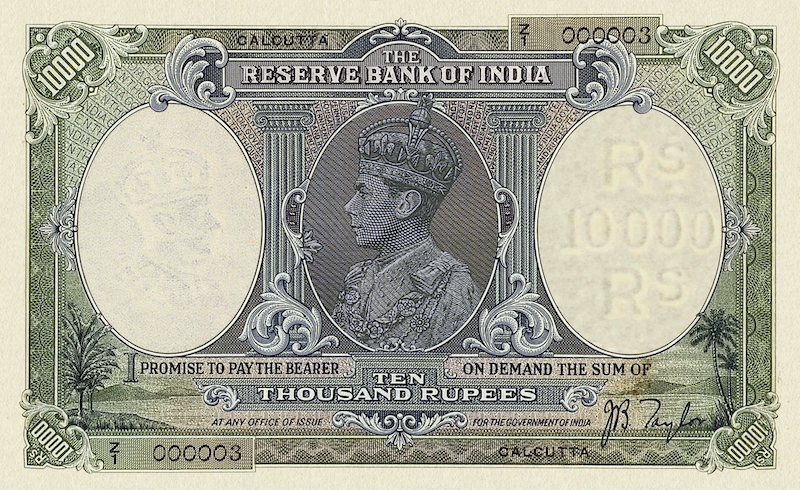 British India banknote, King George VI, 10000 Rupees, 1937, Pick P-22, UNC