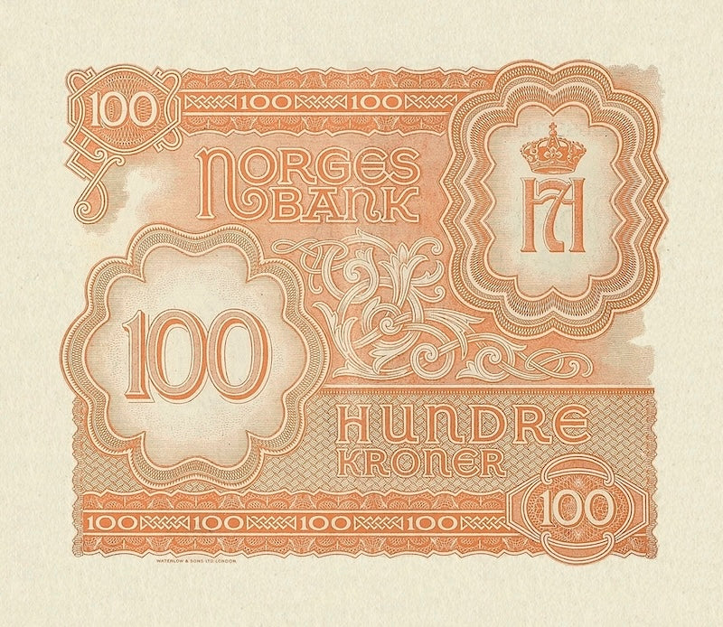 Norway (Government in Exile) banknotes, Krigsseddel, 100 Kroner, 1942, Pick P-22, UNC