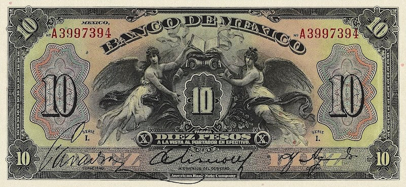 Mexico banknote, Banco de Mexico, 10 Pesos, 1915, Pick P-22, UNC
