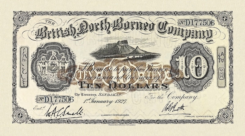 British North Borneo banknote, 10 Dollars, 1927, Pick P-22, UNC