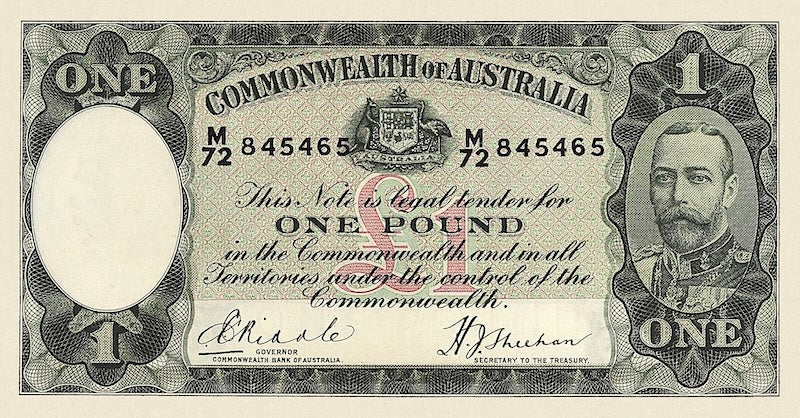 Australia banknotes, King George V, Commonwealth Bank, £1 Pound, 1933, Pick P-22, UNC