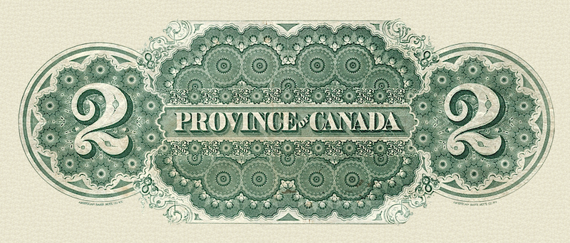 Province of Canada banknote, $2 Dollars, 1866, Pick P-2, UNC