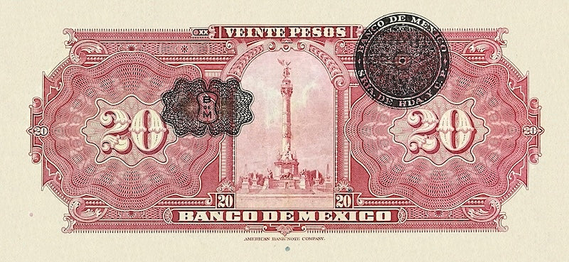 Mexico banknote, Banco de Mexico, 20 Pesos, 1915, Pick P-23, UNC