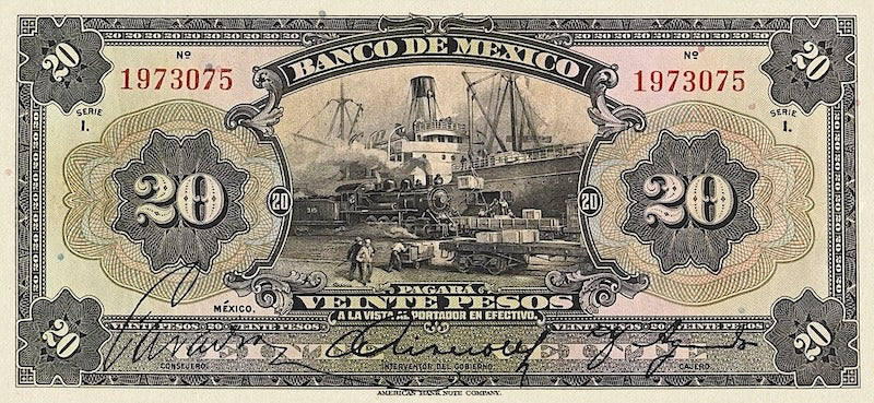 Mexico banknote, Banco de Mexico, 20 Pesos, 1915, Pick P-23, UNC