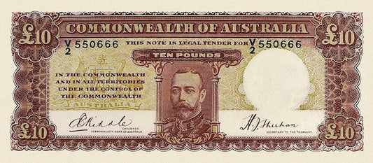 Australia banknotes, King George V, Commonwealth Bank, £10 Pounds, 1933, Pick P-24, UNC