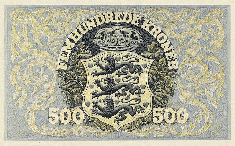 Denmark banknotes, Nationalbanken i Kjøbenhavn, 500 Kroner, 1910, Pick P-24, UNC