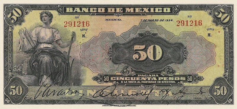 Mexico banknote, Banco de Mexico, 50 Pesos, 1915, Pick P-24, UNC