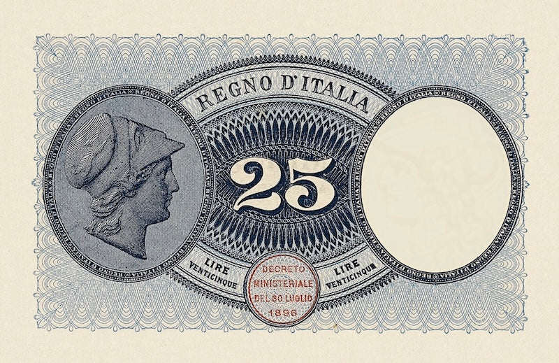Italy banknote, Biglietto Di Stato, Umberto I Issue, 25 Lire, 1923, Pick P-24, UNC