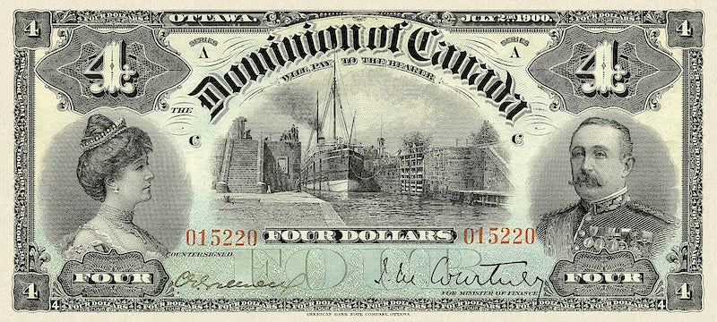 Dominion of Canada banknote, $4 Dollars, 1900, Pick P-25, UNC
