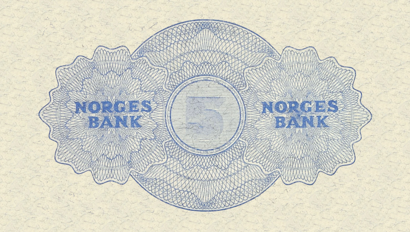 Norway banknotes, Norges Bank, 5 Kroner, 1945, Pick P-25, UNC