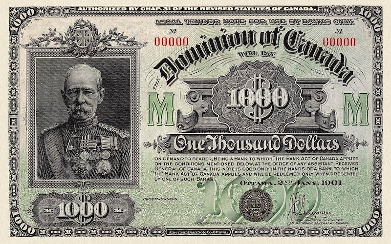 Dominion of Canada banknote, $1000 Dollars, 1901, Pick P-25A, UNC