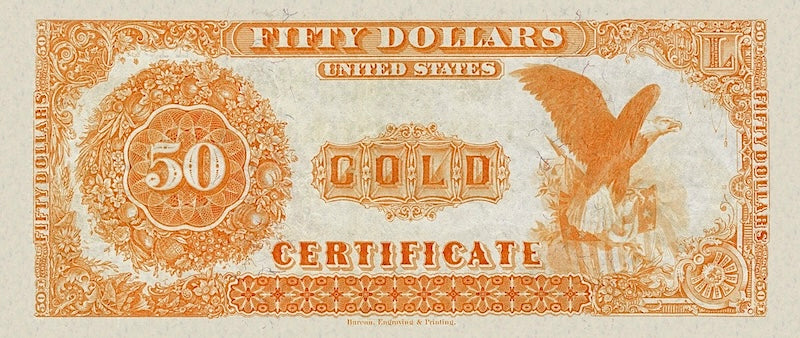 United States Treasury Gold Certificates banknote, $50 Dollars, 1882, Pick P-260, UNC