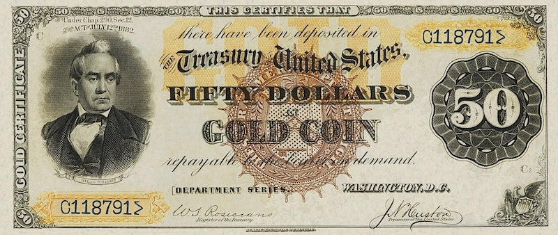 United States Treasury Gold Certificates banknote, $50 Dollars, 1882, Pick P-260, UNC